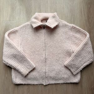 H&M powder Pink Zip-Up Knit sweater